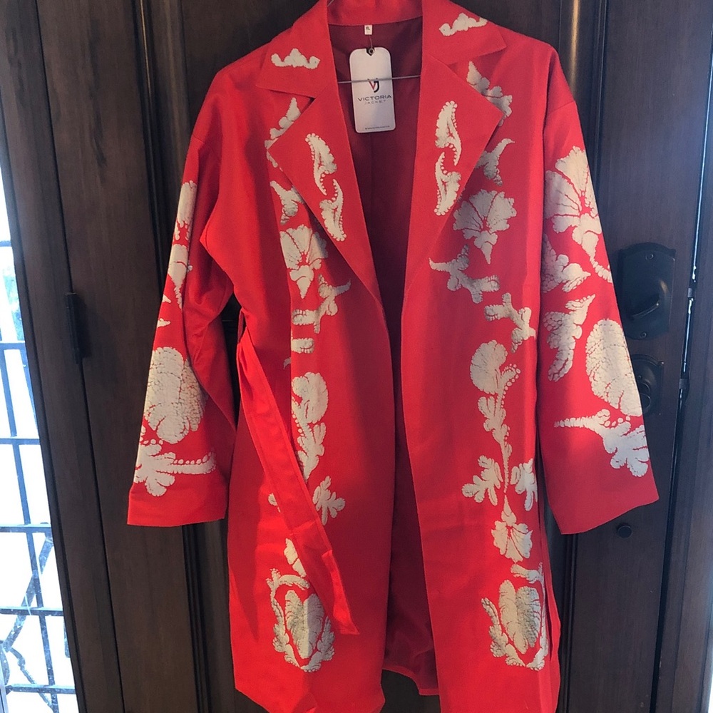 Vibrant Orange/Red Floral Women's Coat
